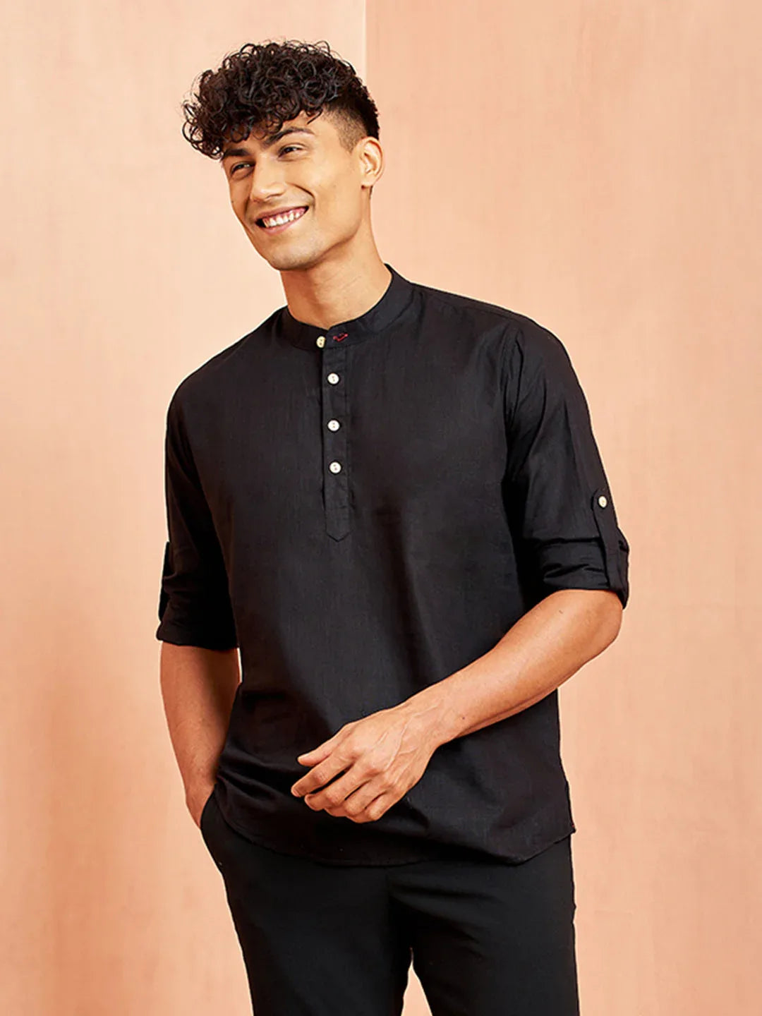 Men's Black Short Cotton Kurta
