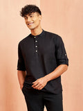 Men's Black Short Cotton Kurta