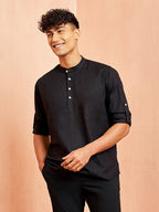Men's Black Short Cotton Kurta