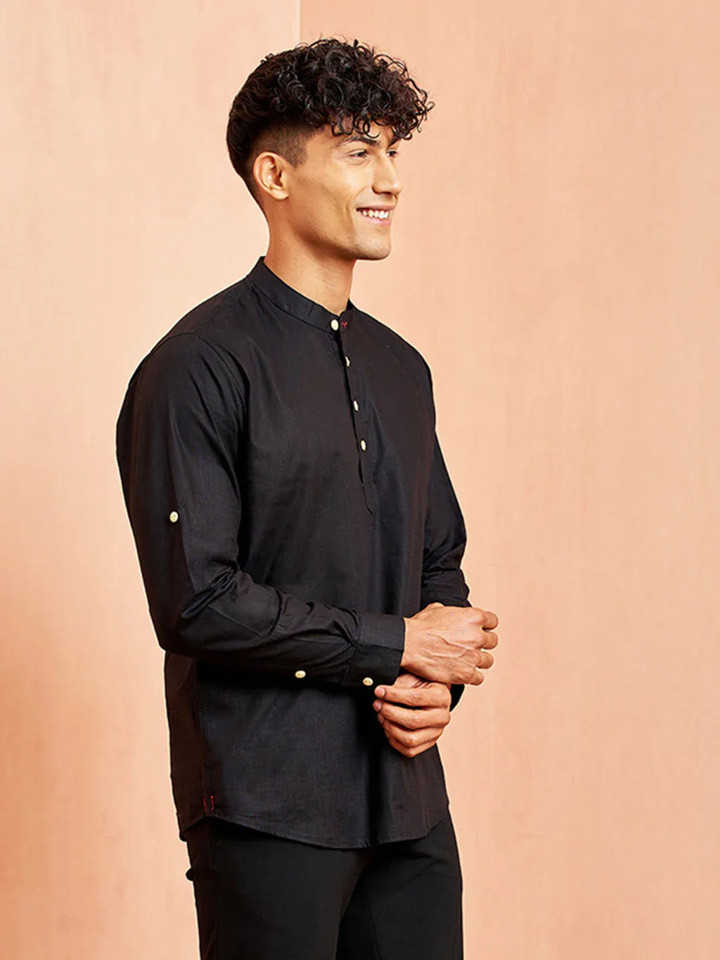 Men's Black Short Cotton Kurta