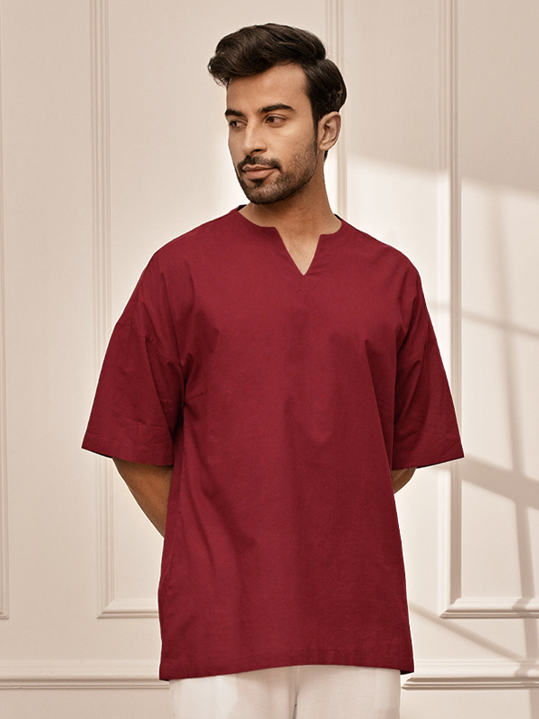 Men Maroon Cambric Cotton Yoga Kurta