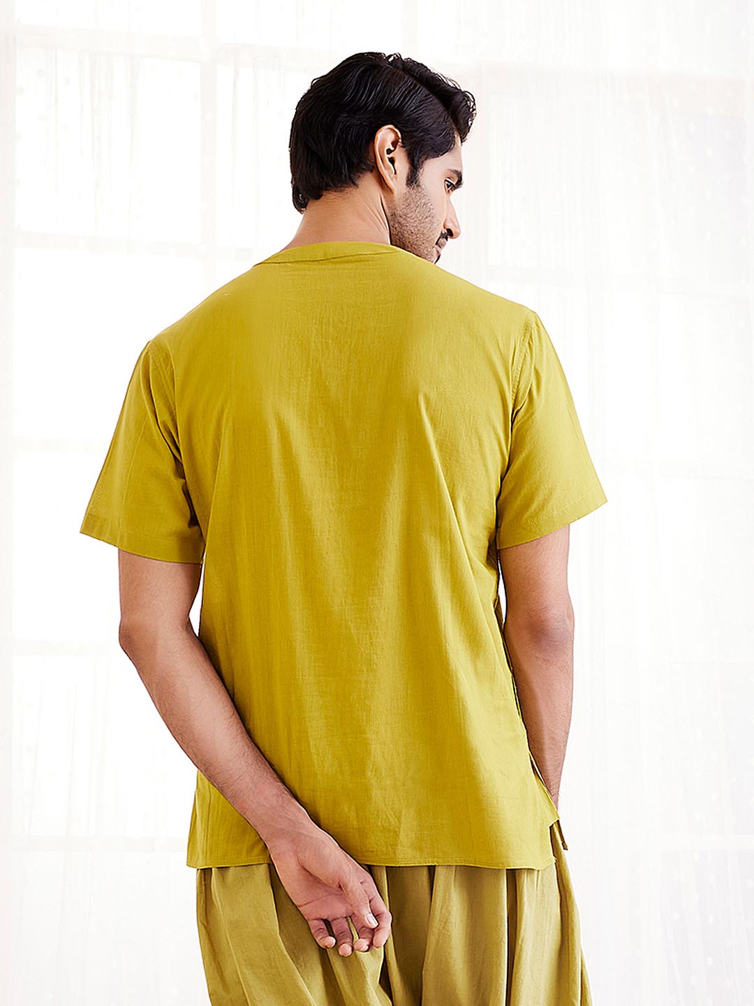 Men's Mustard Cotton Short Kurta