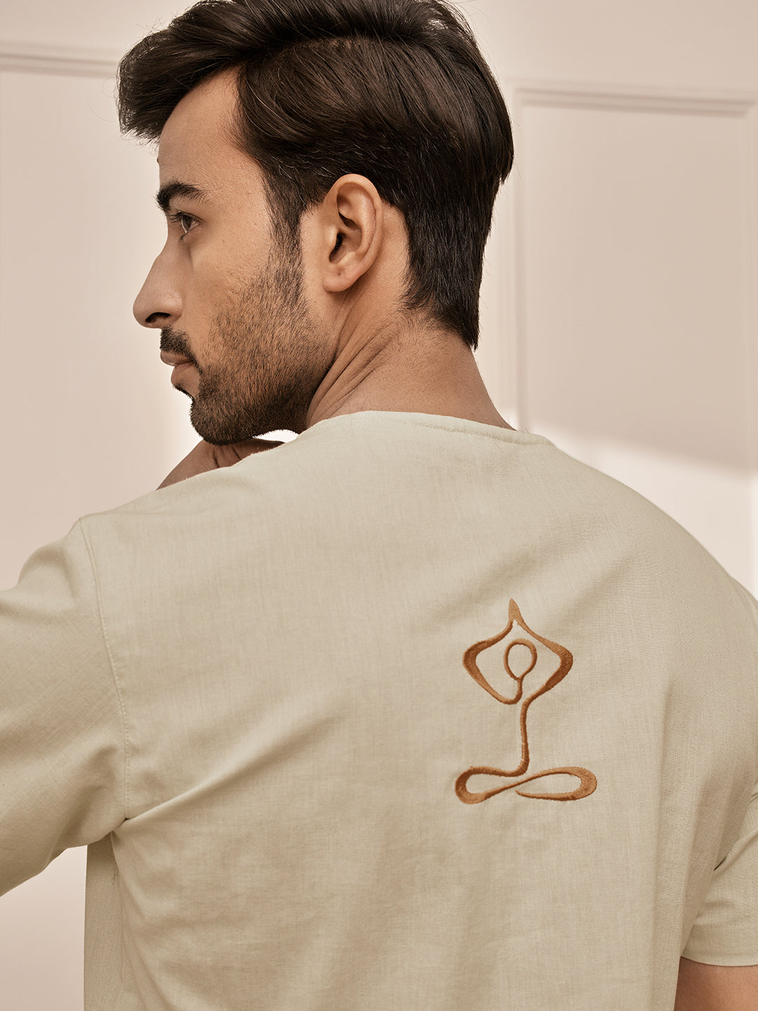 Men Beige Cotton Flex Yoga Kurta