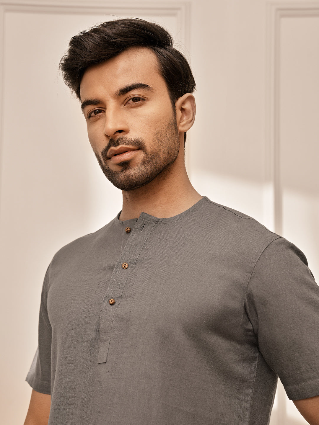 Men Mud Brown Cotton Flex Yoga Kurta