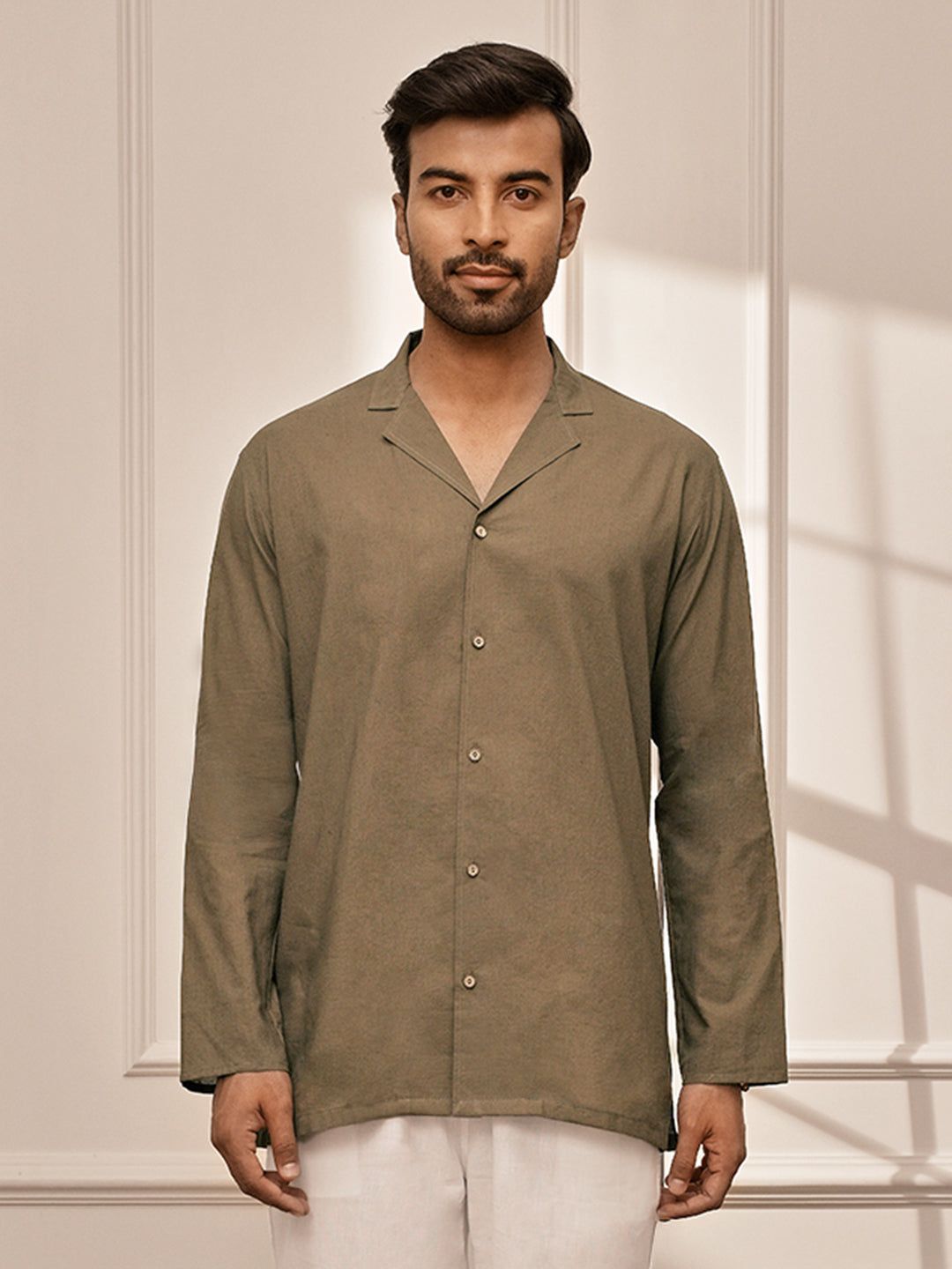 Men Mehendi Green Cambric Cotton Full Sleeve Yoga Kurta