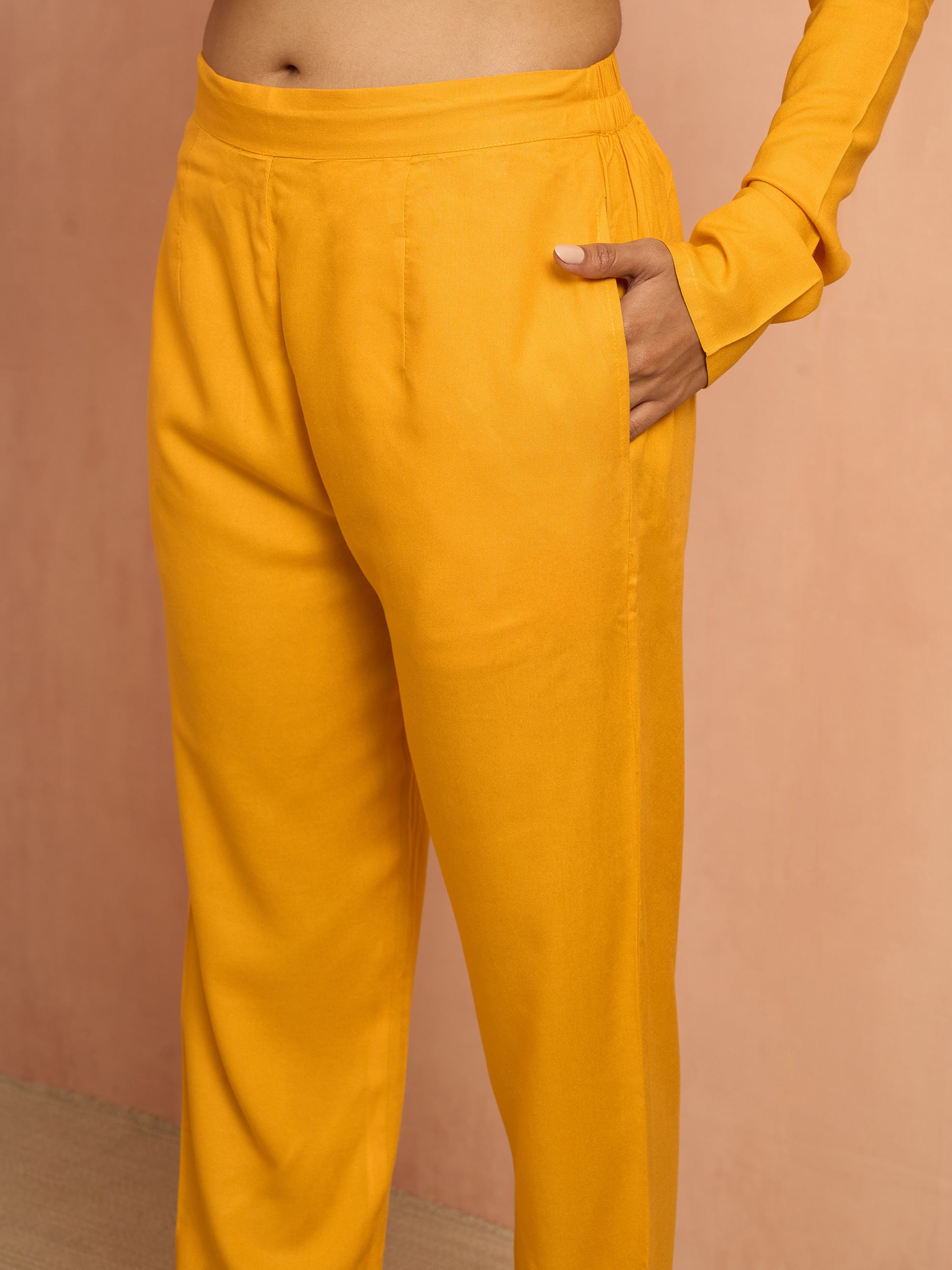 Women's Mustard Rayon Anarkali Kurta Set