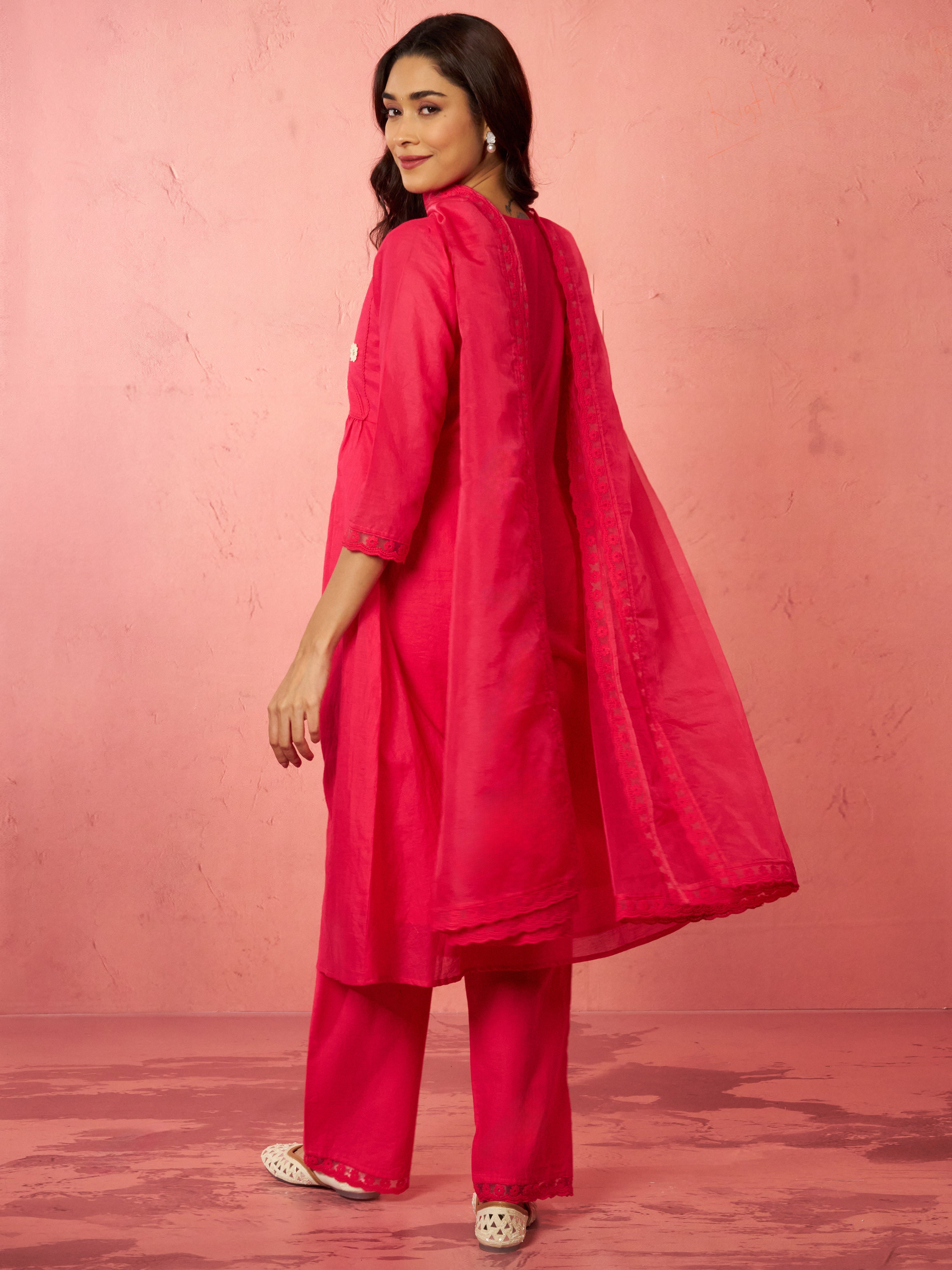 Women's Pink Chanderi Anarkali Kurta Set