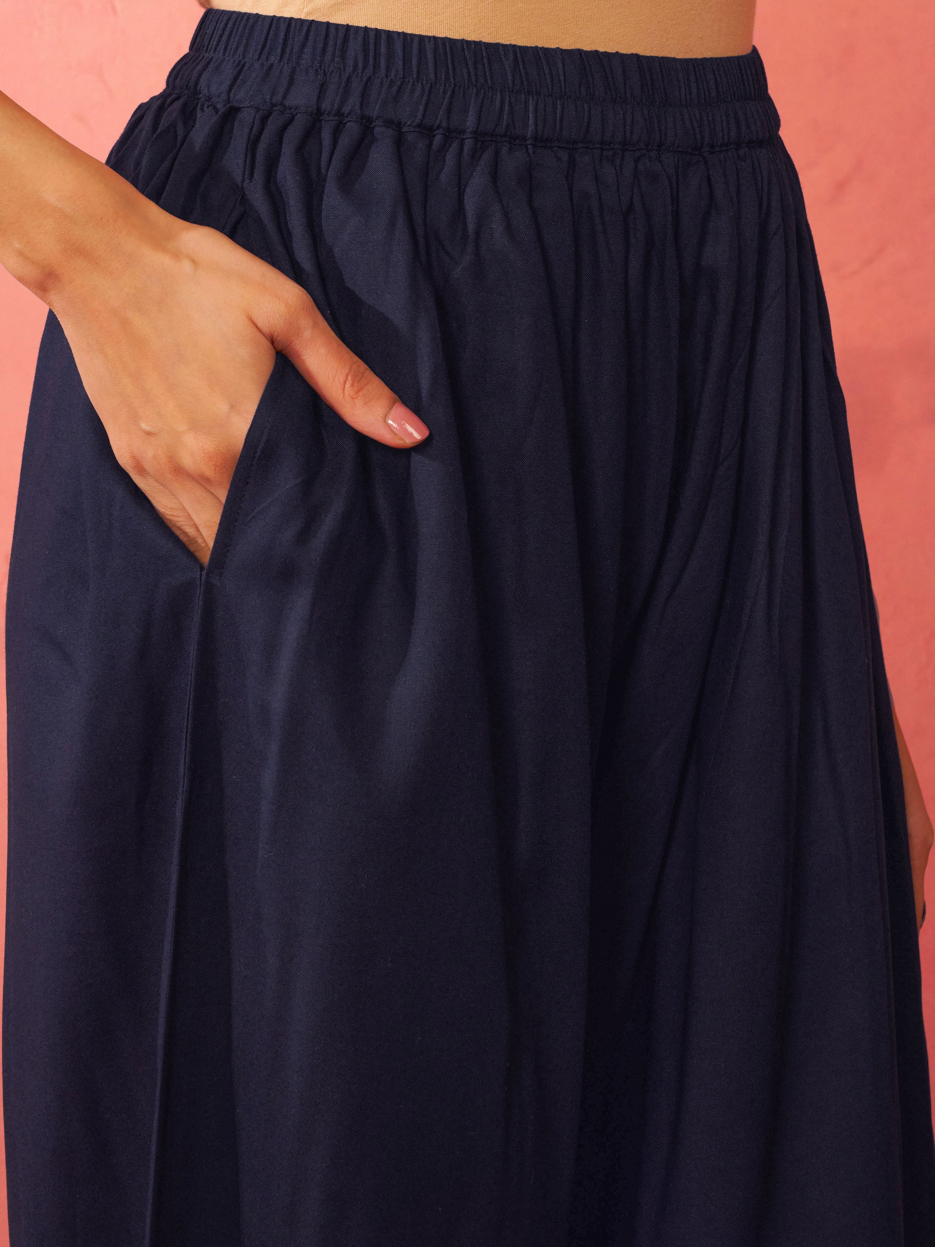 Women's Navy Blue Rayon Anarkali Kurta Set