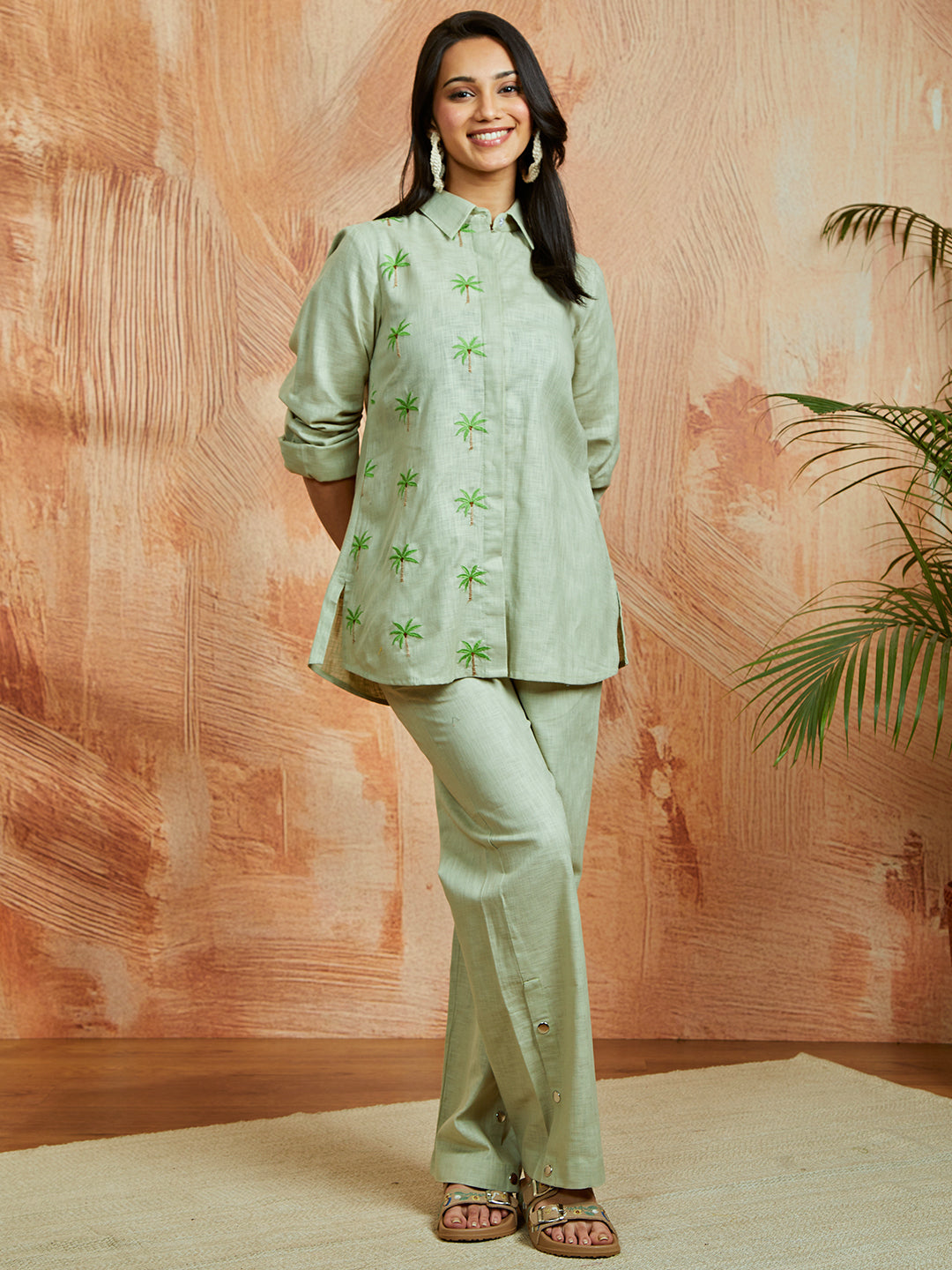 Women's Pista Green Co Ords Set - qivii