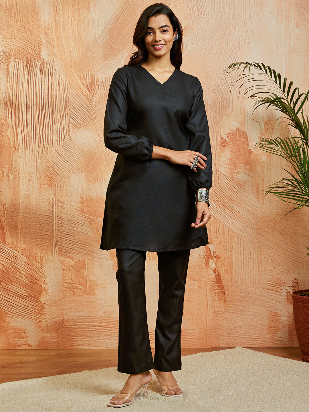 Women's Black Co Ords Set - qivii