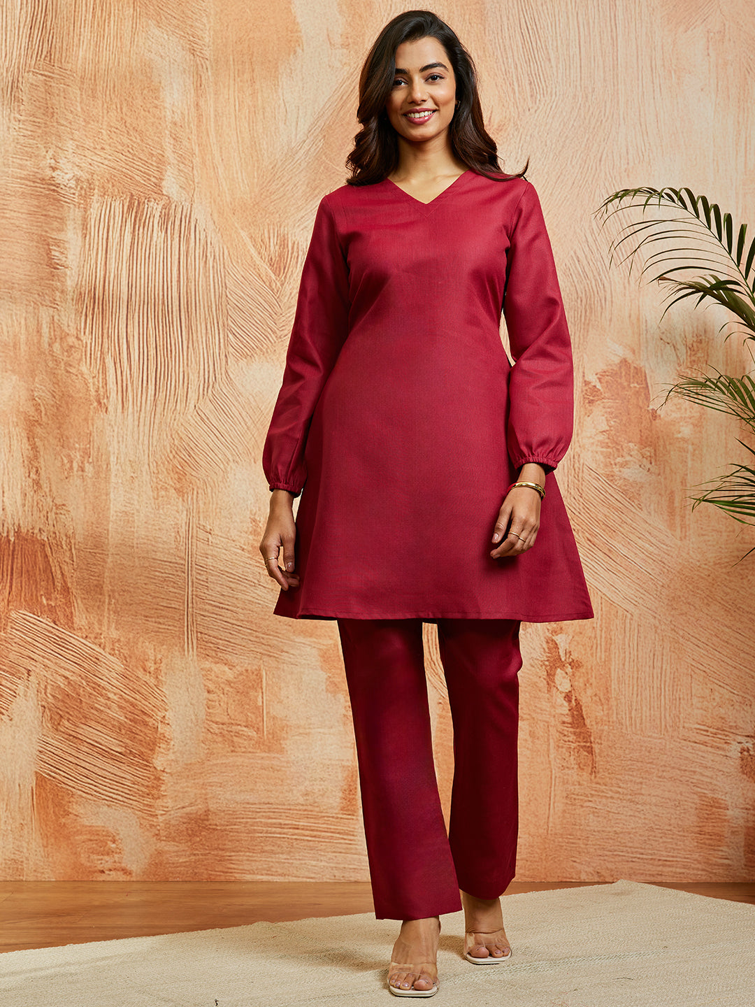 Women's Maroon Co Ords Set - qivii