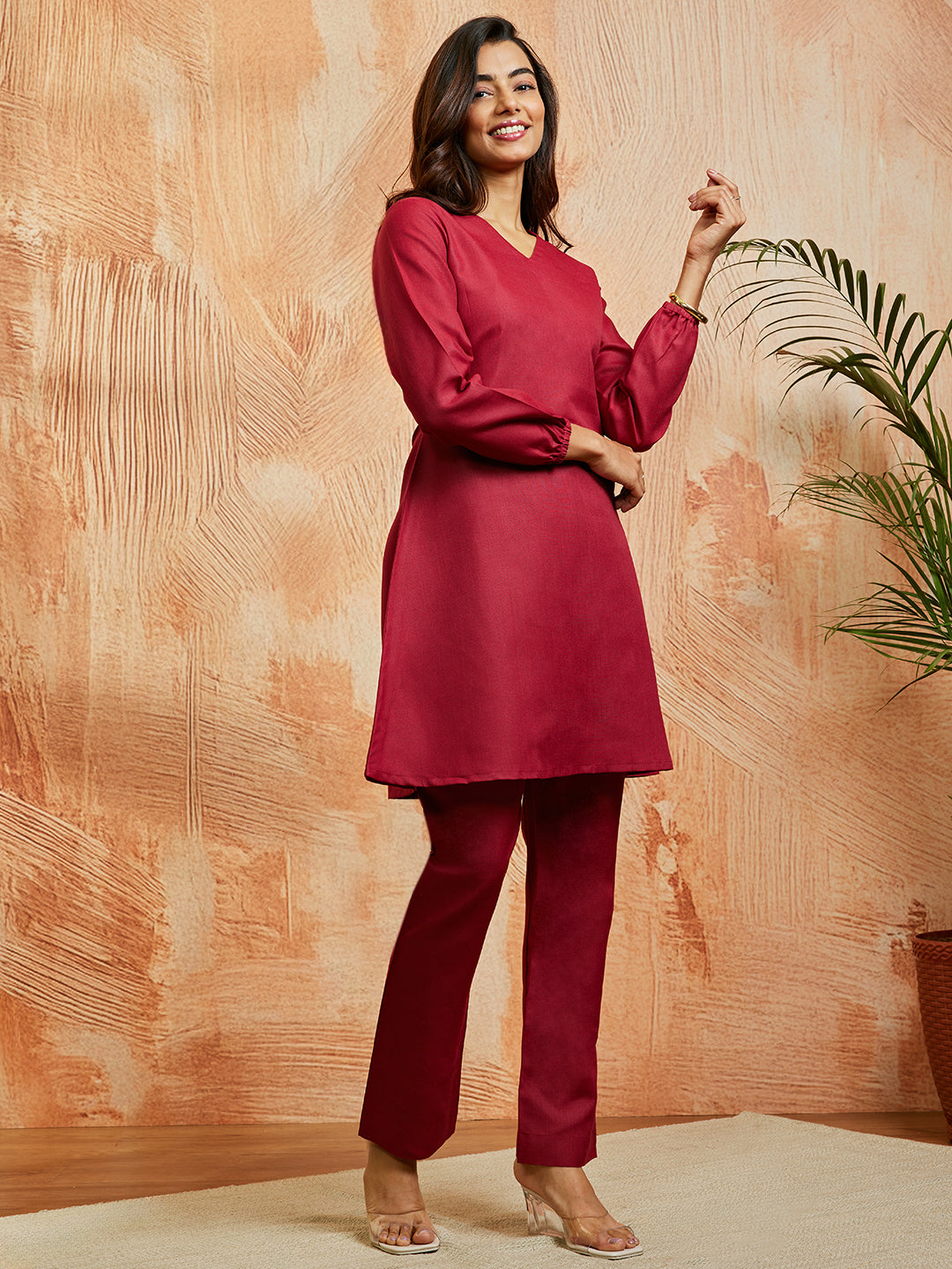 Women's Maroon Co Ords Set - qivii