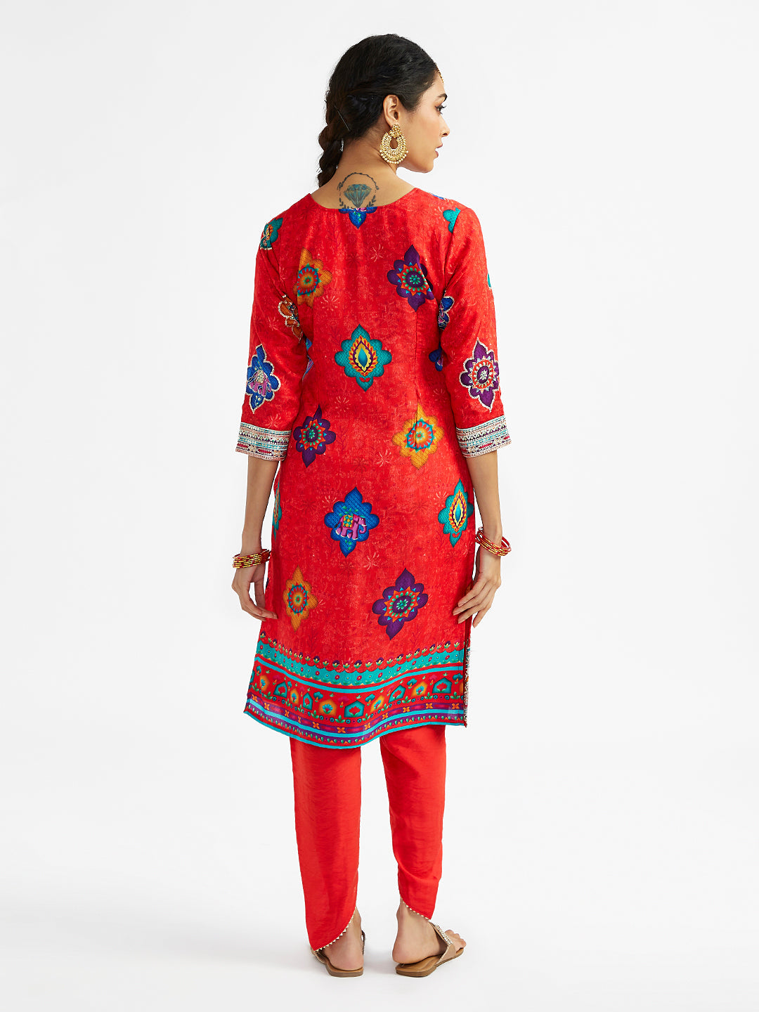 Women's Red Dhoti Kurta Set