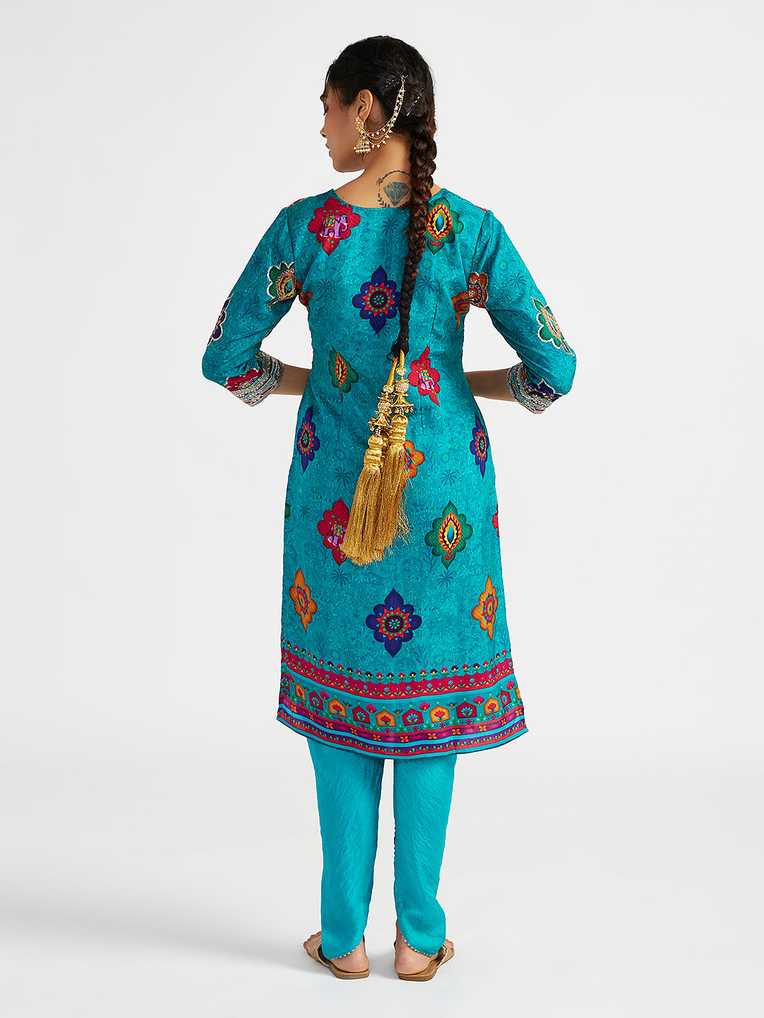 Women's Turquoise Dhoti Kurta Set