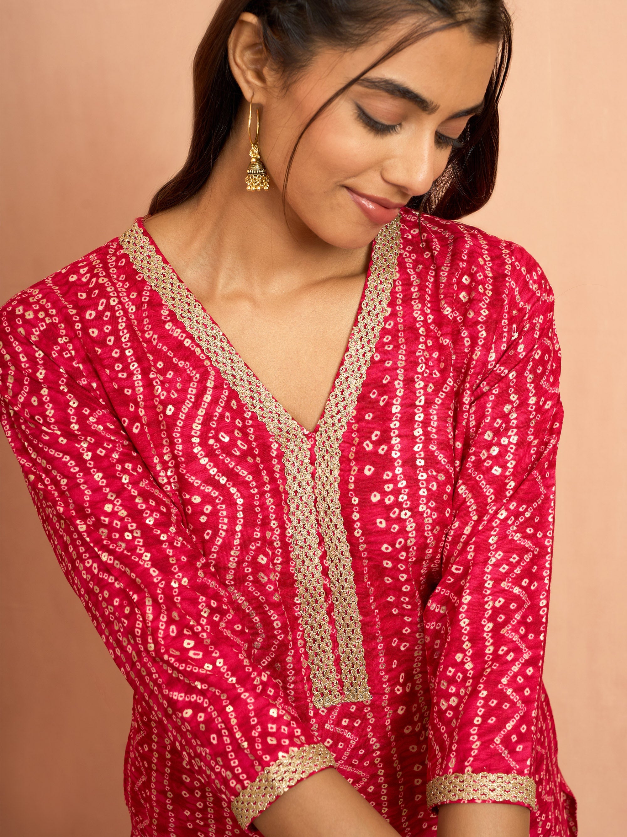 Women's Falsa Bandhani Foil Print Rayon Kurta