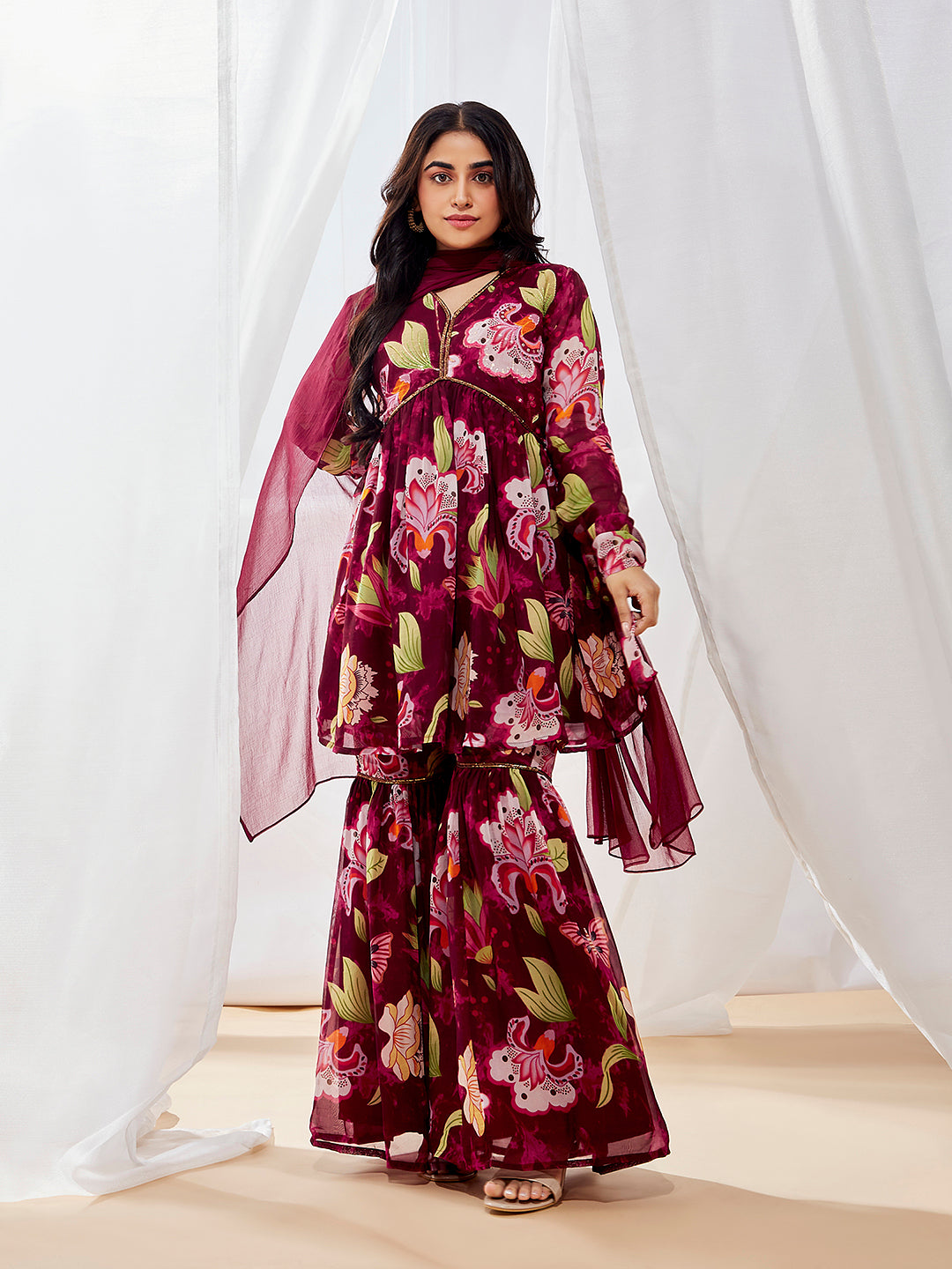 Women's Wine Kurta Set
