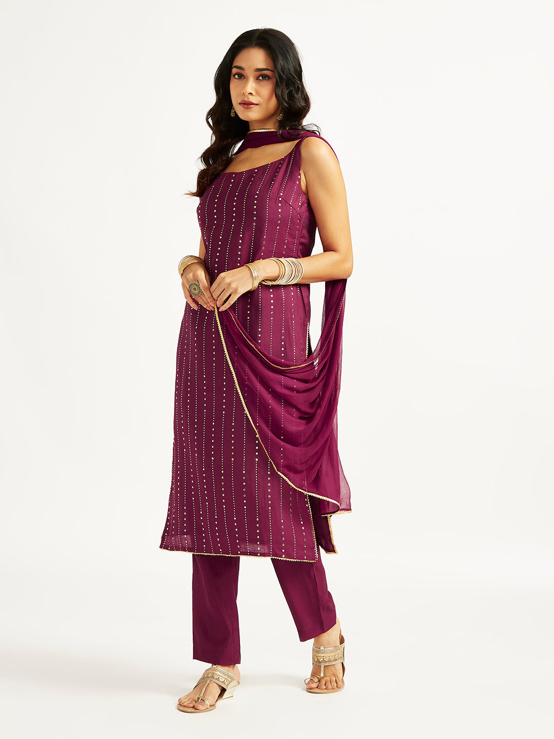 Women's Wine Kurta Set