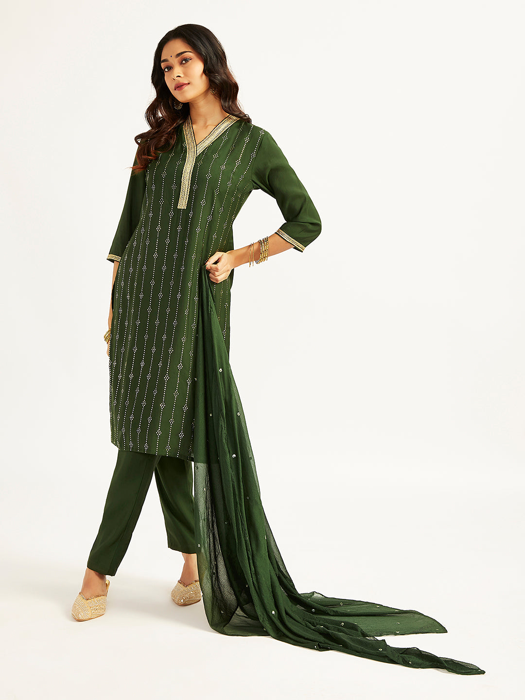 Women's Bottle Green Kurta Set