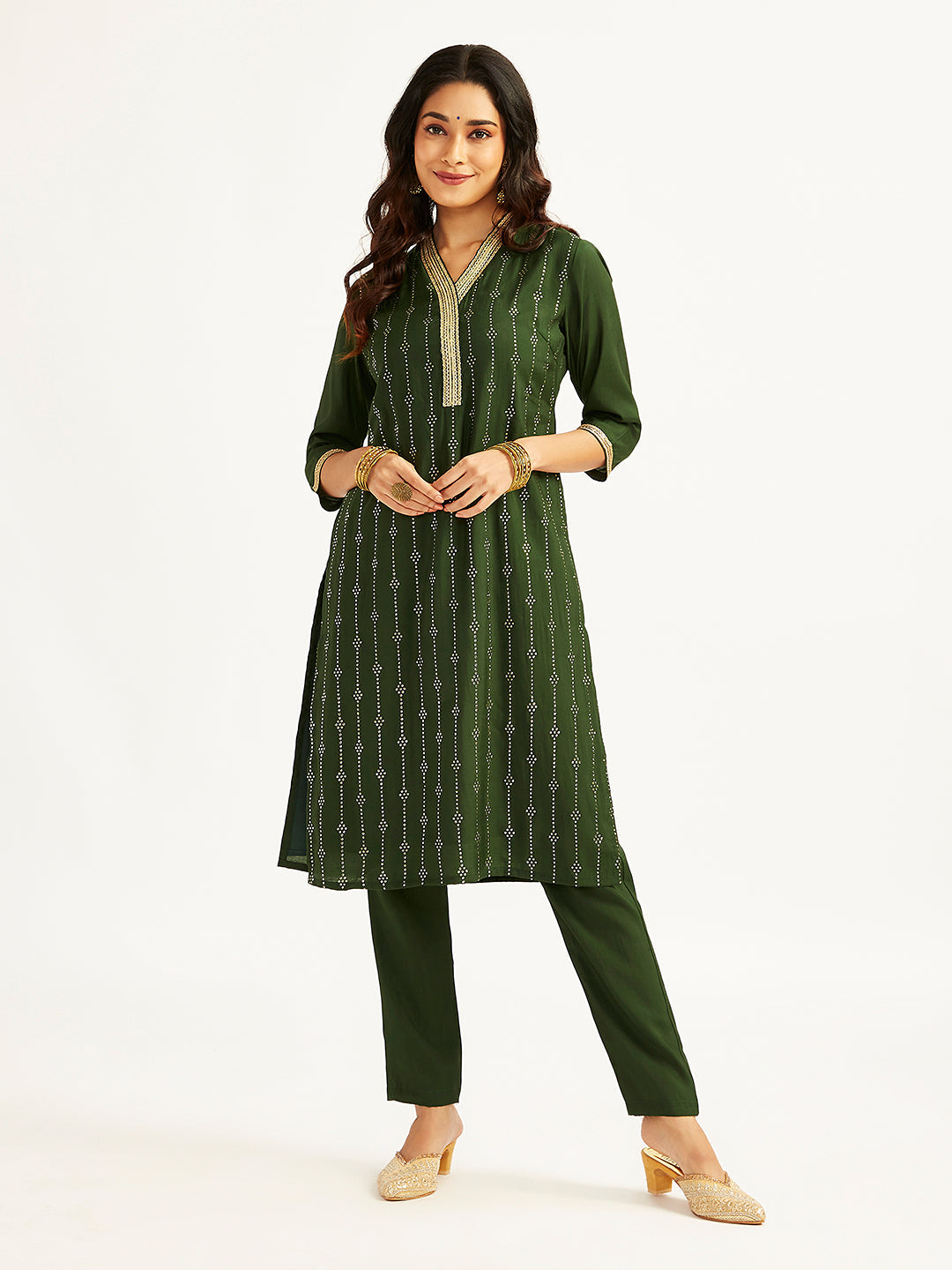 Women's Bottle Green Kurta Set
