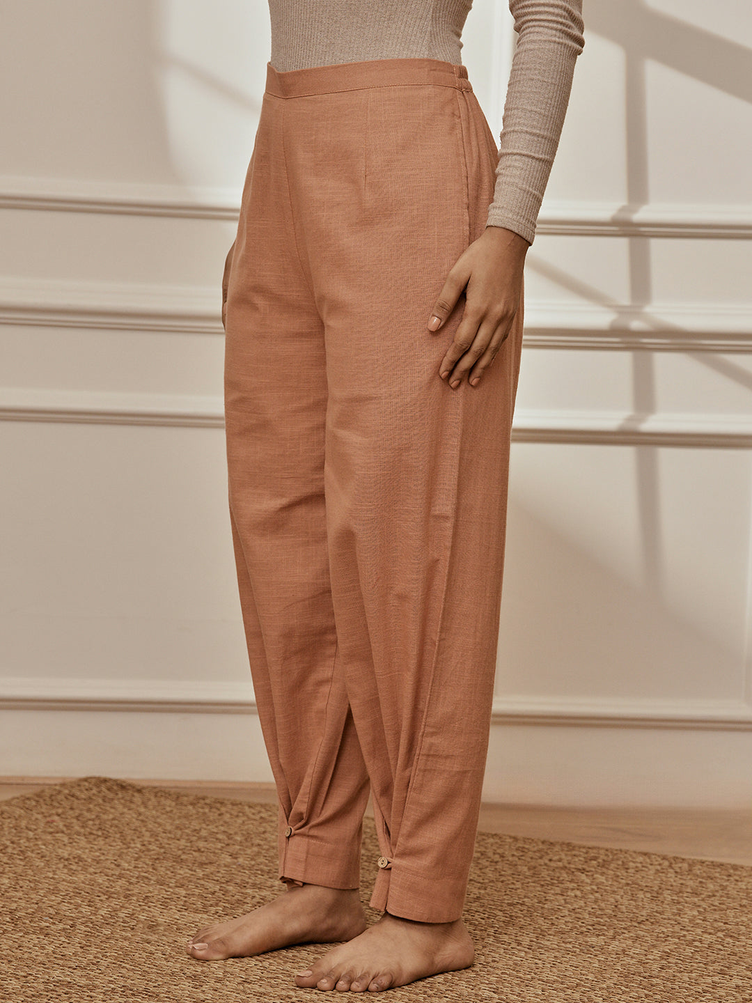 Women's Rose Pink Cotton Linen Straight Yoga Pants