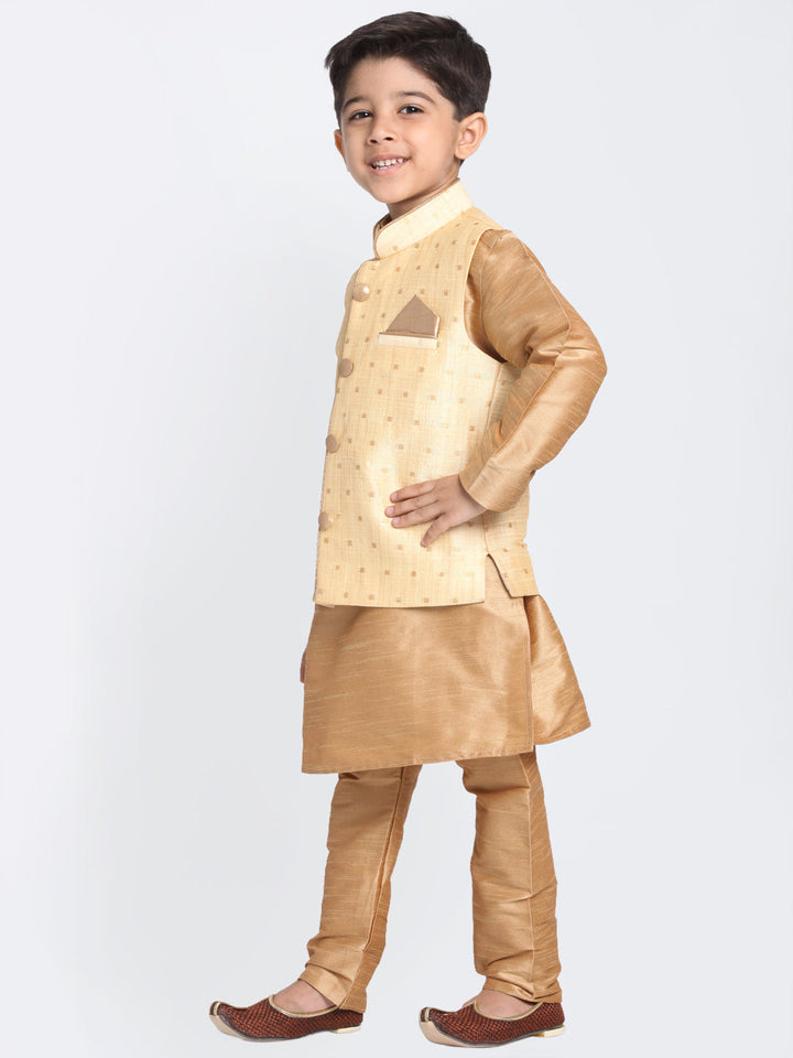 Vastramay Rose Gold Silk Blend Baap Beta Jacket Kurta Pyjama set