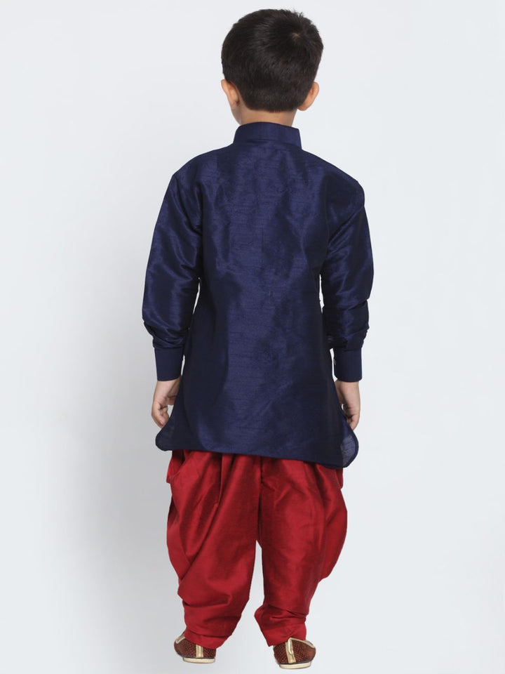 VASTRAMAY Boys' Blue Cotton Silk Blend Kurta and Dhoti Pant Set