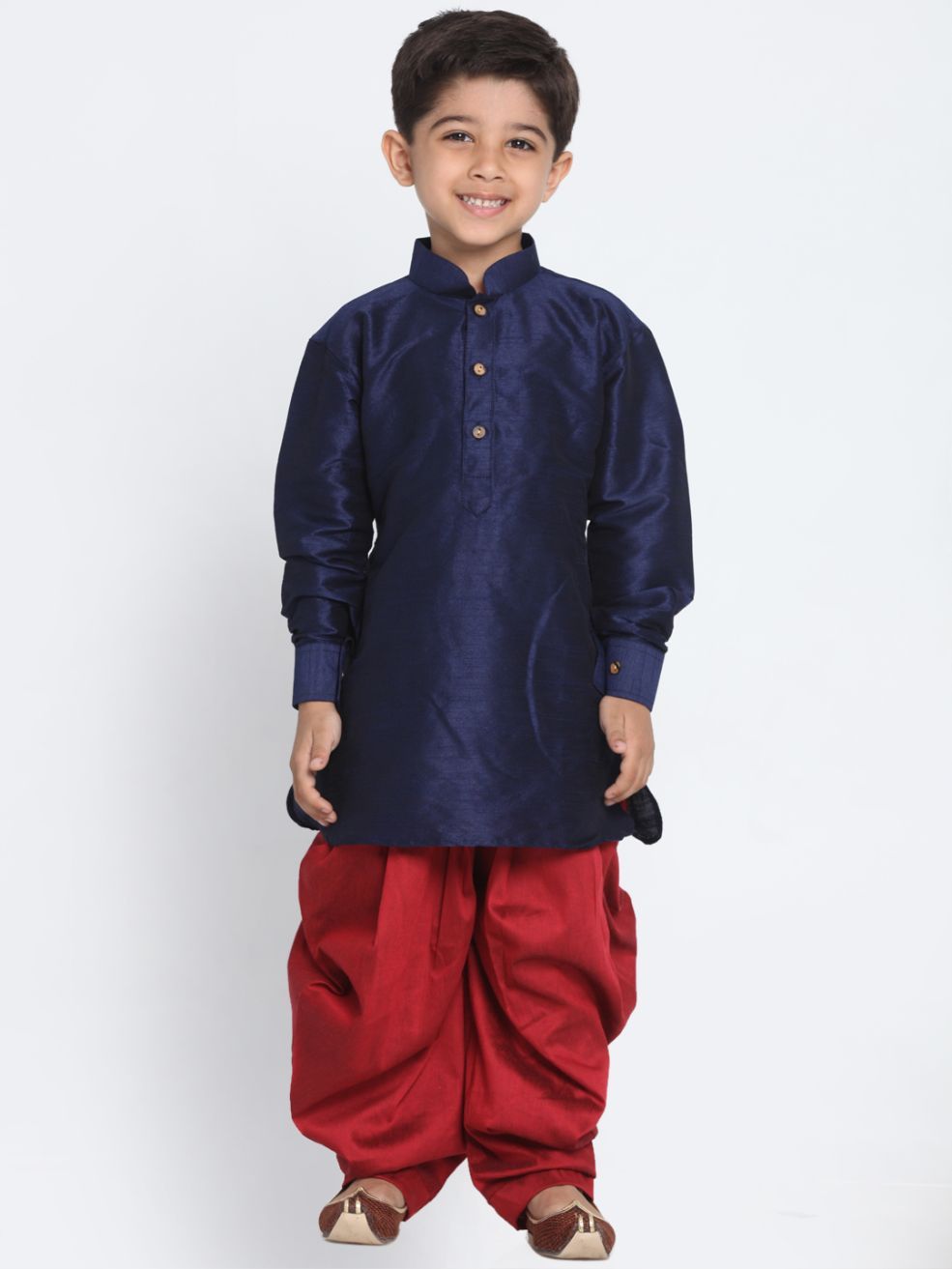 VASTRAMAY Boys' Blue Cotton Silk Blend Kurta and Dhoti Pant Set