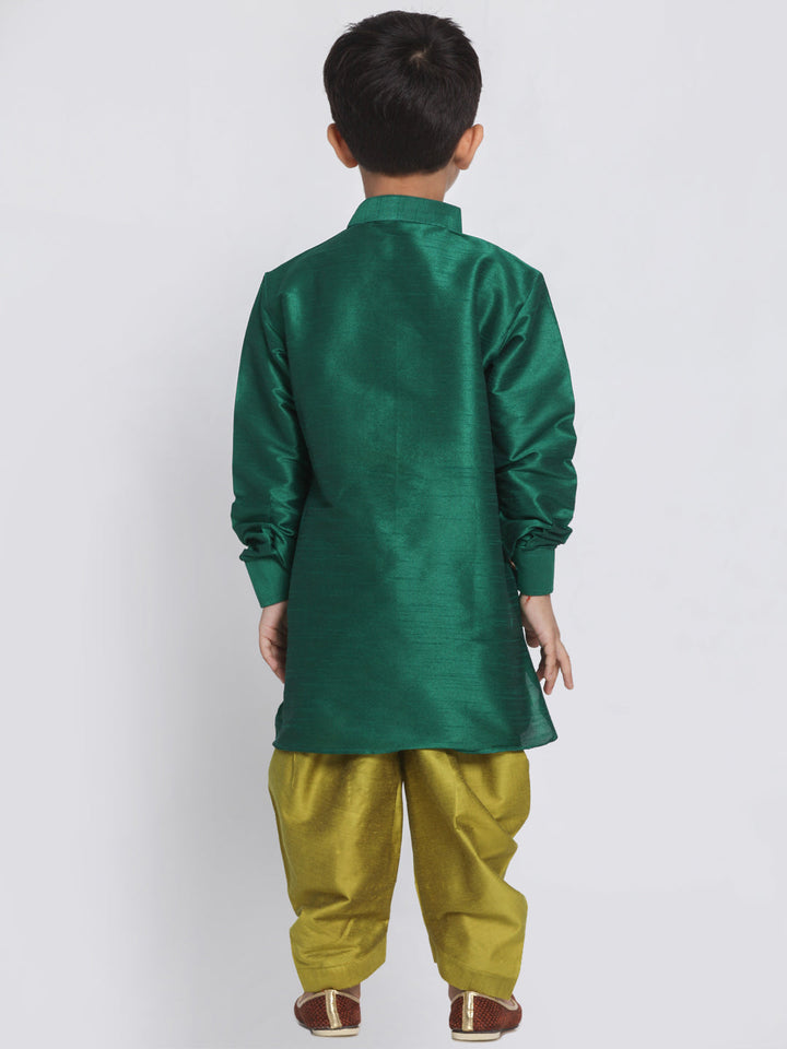 VASTRAMAY Boys' Green Silk Blend Kurta and Patiala Pant Set