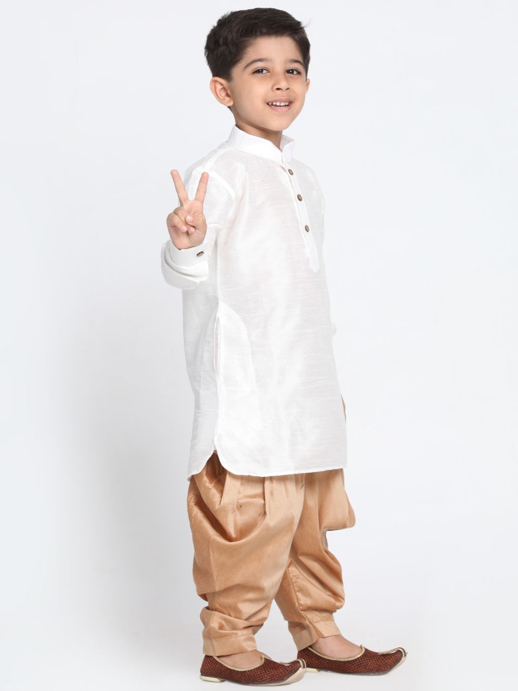 VASTRAMAY Boys' White Cotton Silk Blend Kurta and Patiala Pant Set