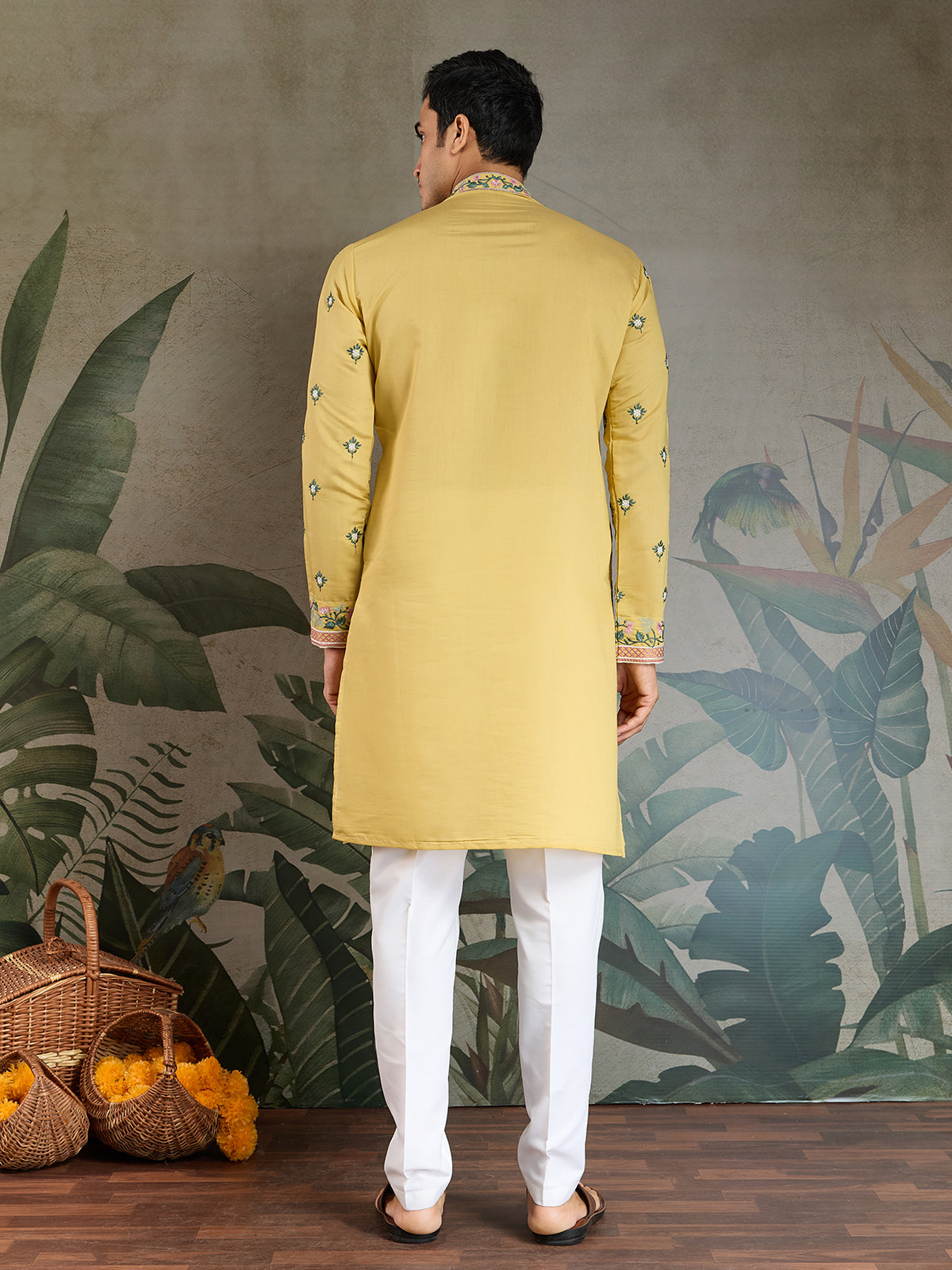 Designer Yellow Viscose Silk Kurta with Thread & Sequin Embroidery - qivii