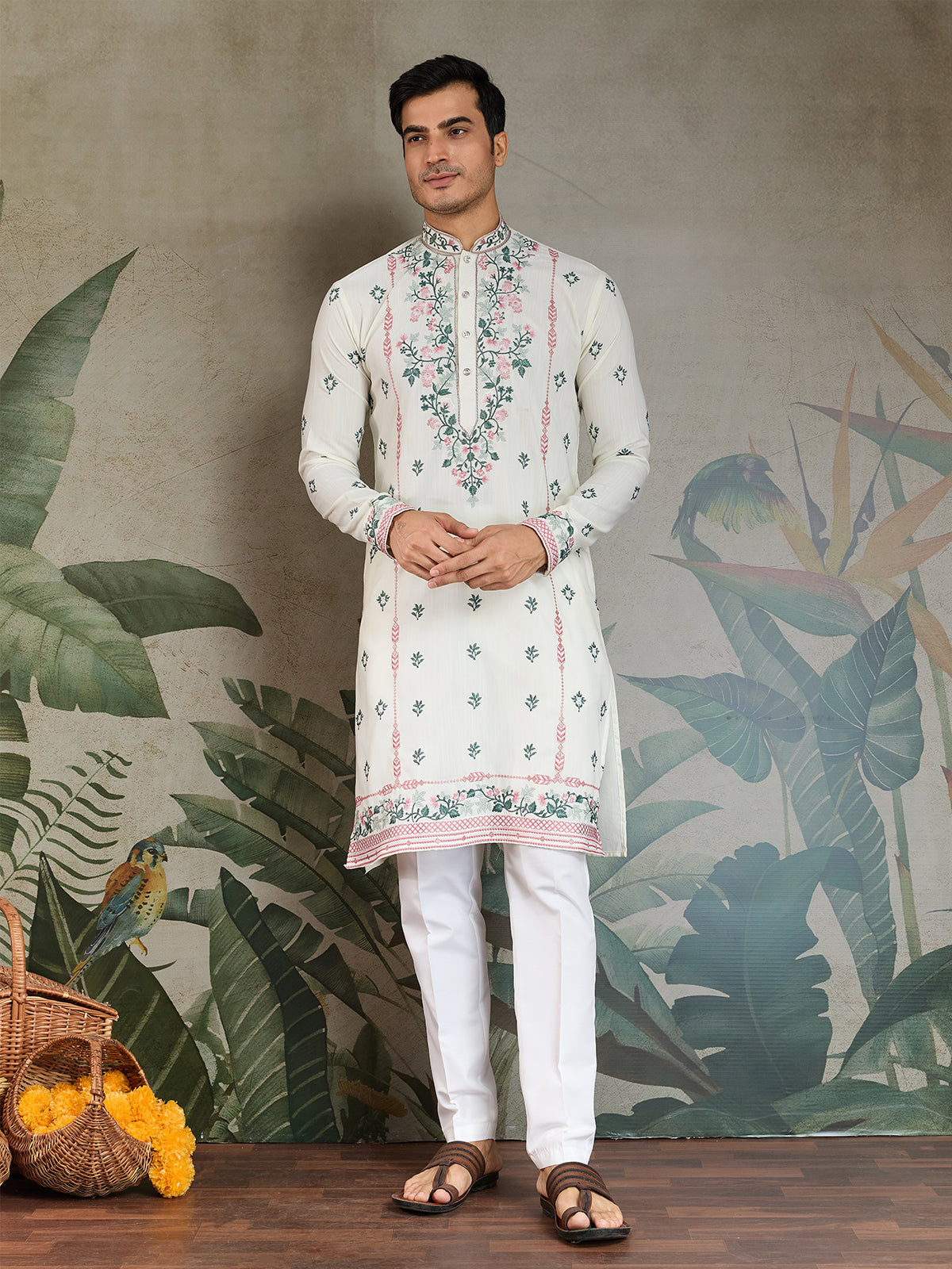 White Occasion Style Viscose Silk Men's Kurta - qivii