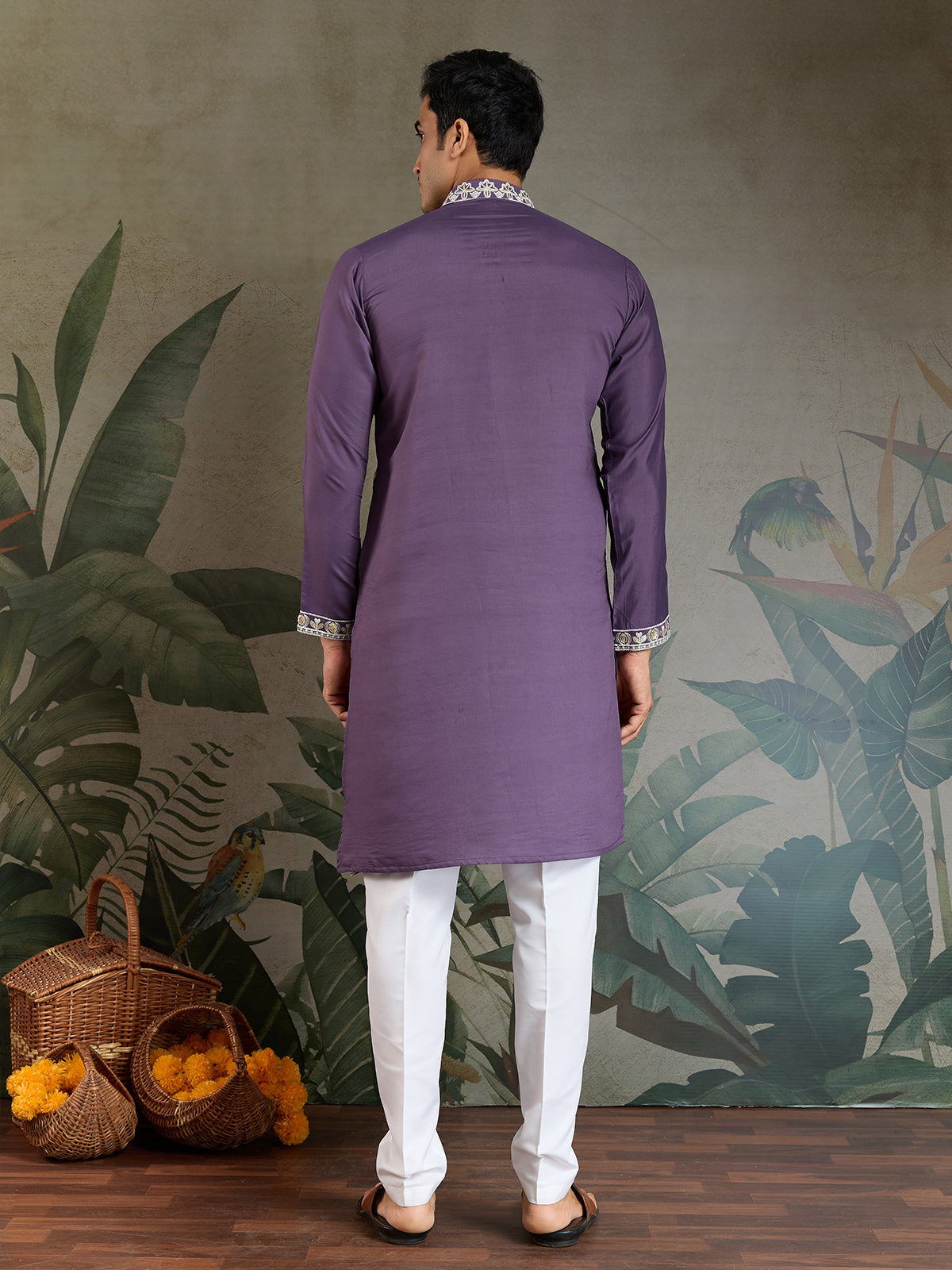Men's Pastel Purple Embroidered Wedding Kurta In Rayon - qivii
