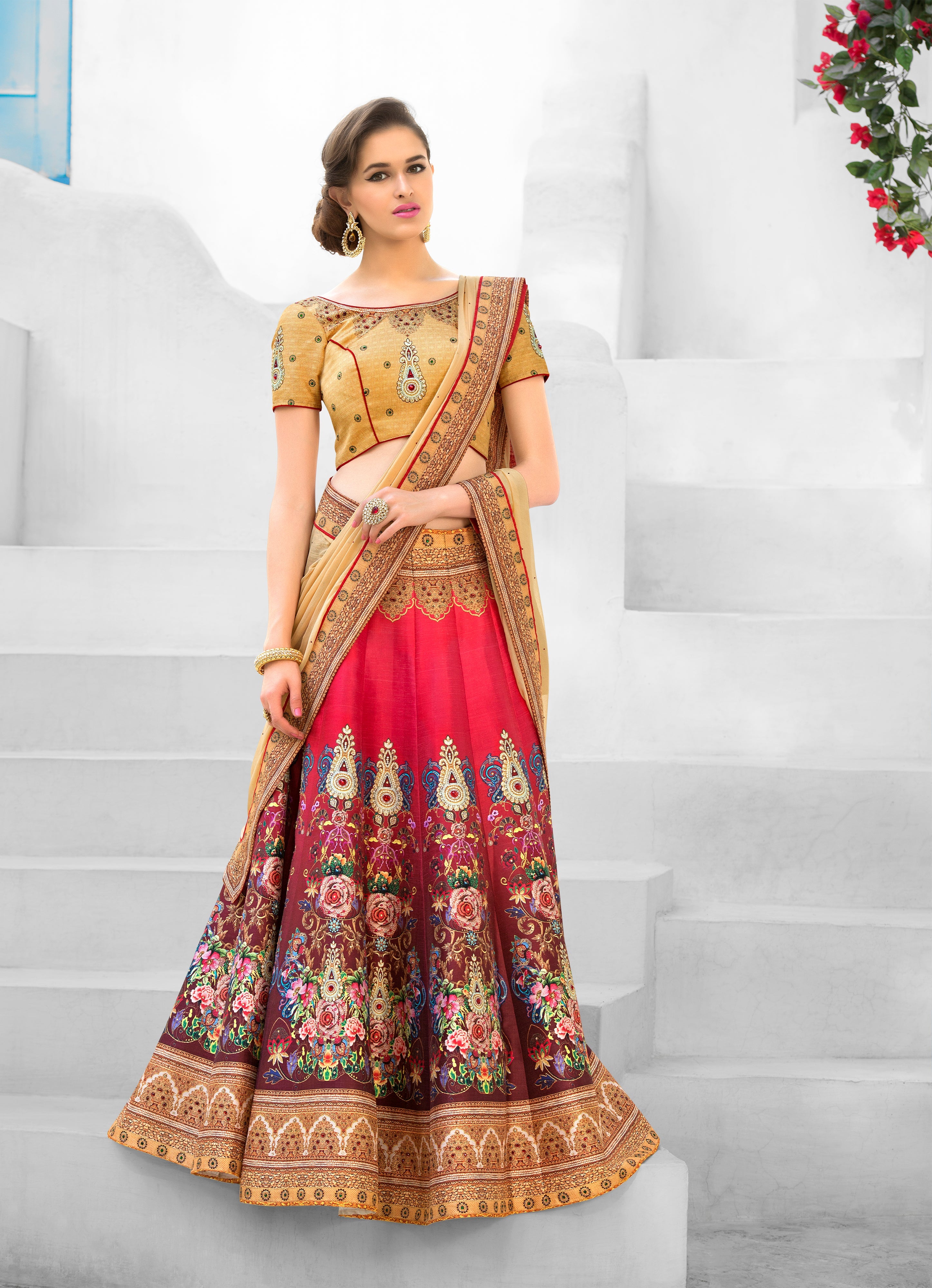 Floral Fantasy A Vibrant Digital Print Lehenga for the Modern Girly Girl - qivii