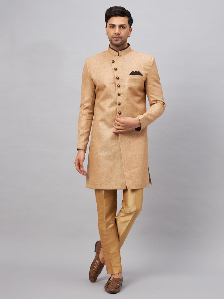 VM BY VASTRAMAY Men's Beige Indo Western Set