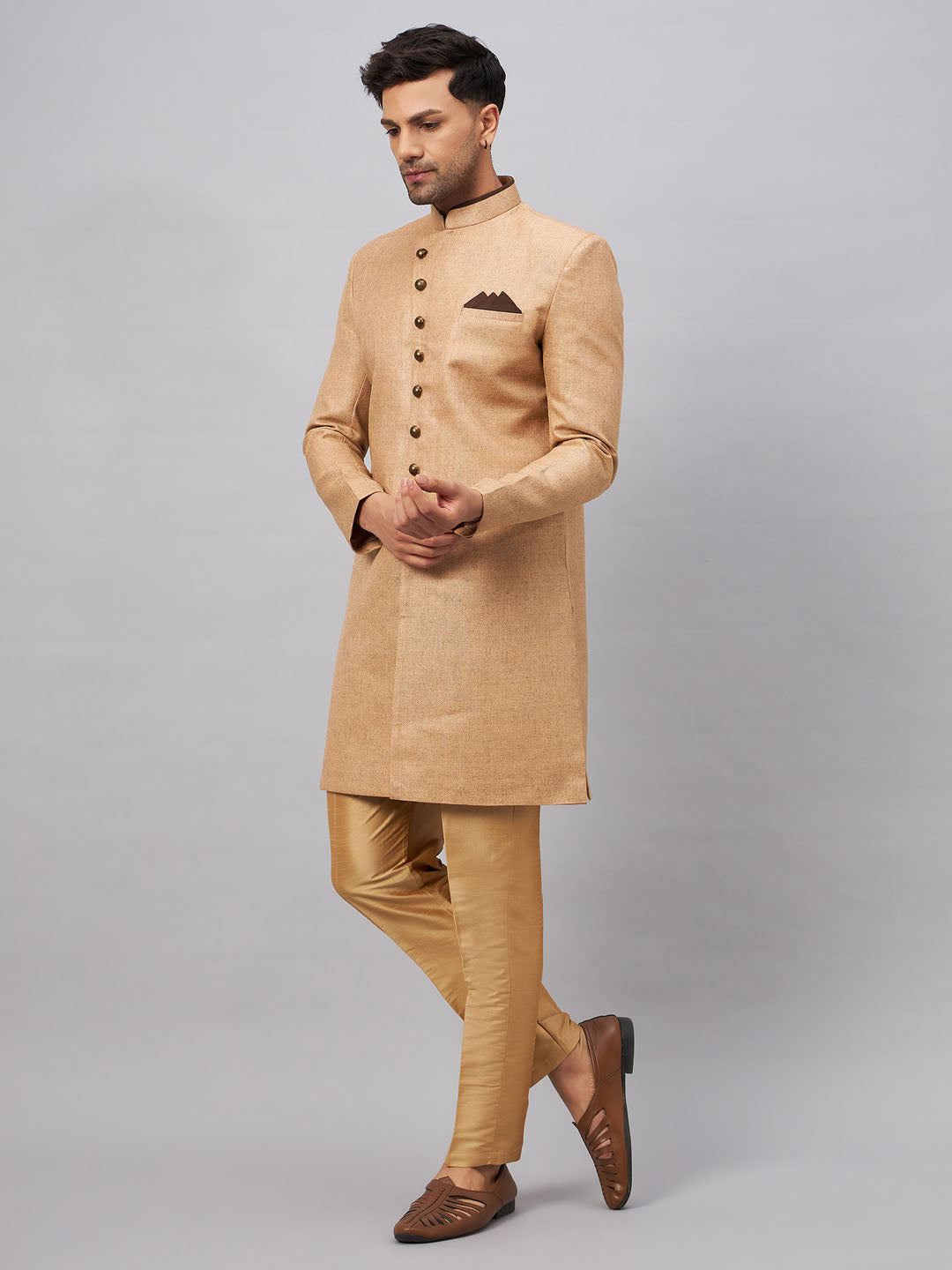 VM BY VASTRAMAY Men's Beige Indo Western Set