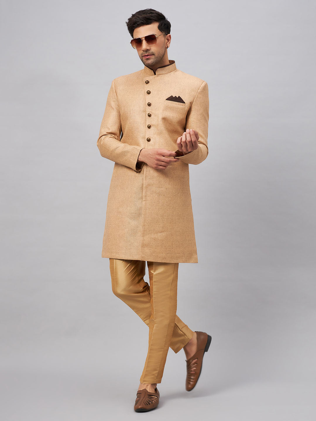 VM BY VASTRAMAY Men's Beige Indo Western Set