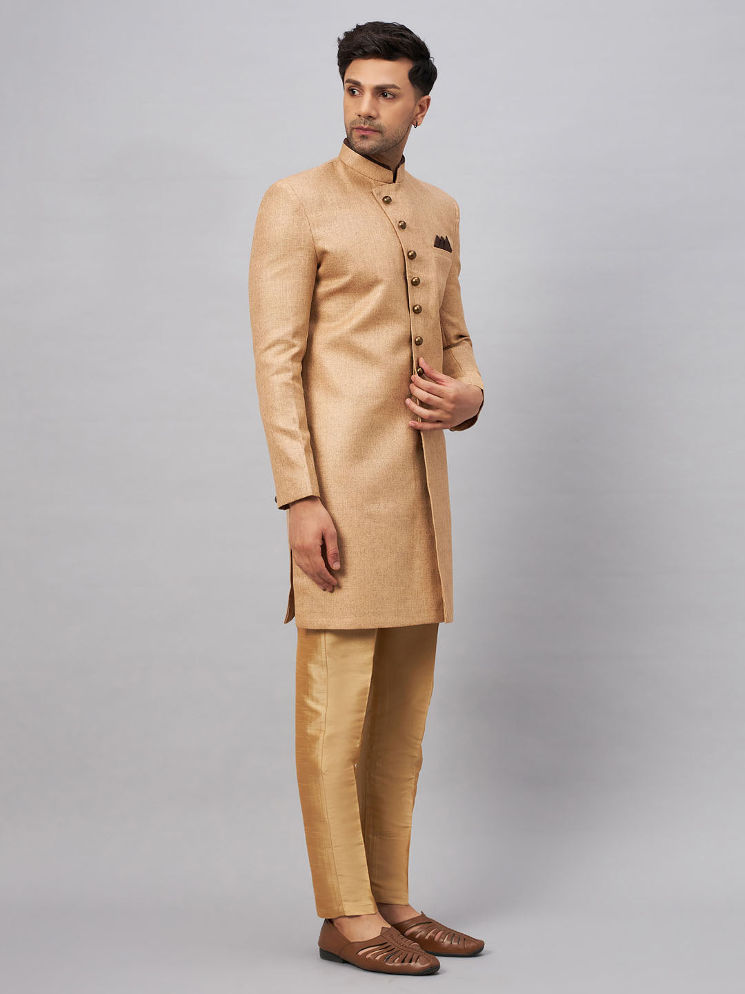 VM BY VASTRAMAY Men's Beige Indo Western Set