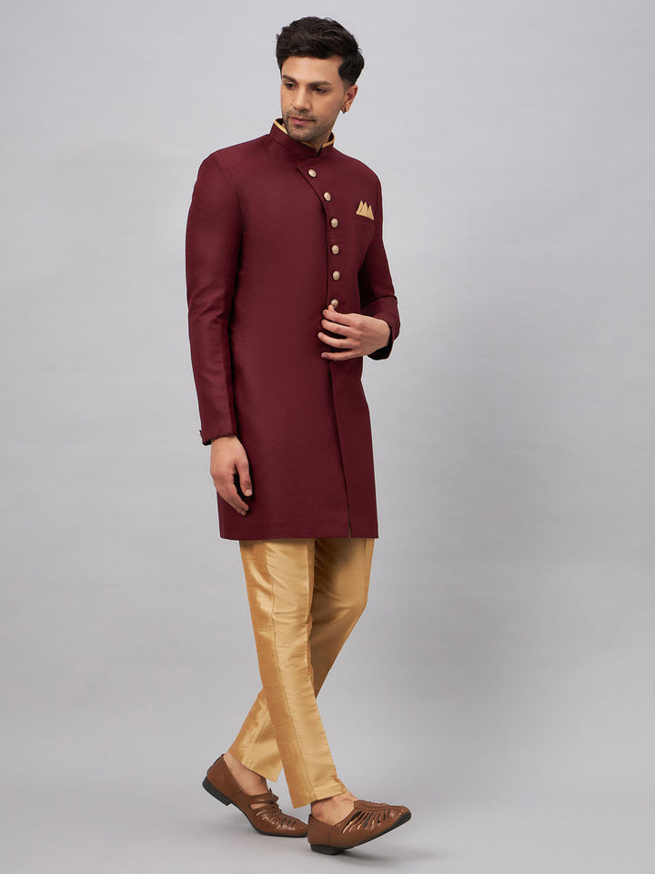 VM BY VASTRAMAY Men's Maroon Indo Western Set