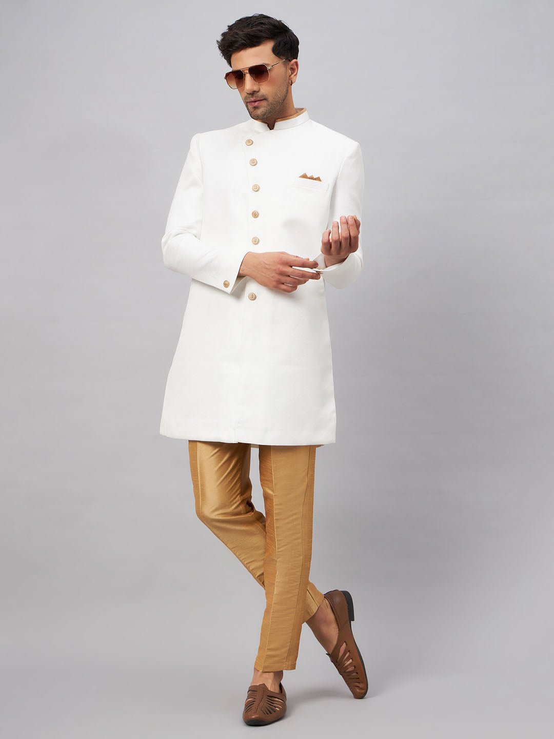 VM BY VASTRAMAY Men's White Indo Western Set