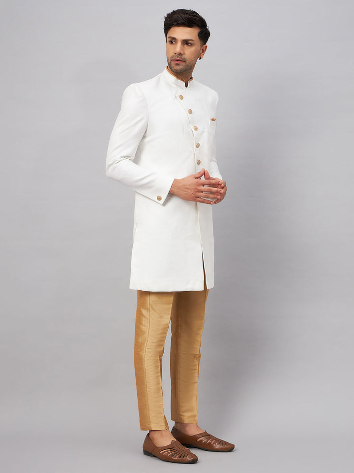 VM BY VASTRAMAY Men's White Indo Western Set