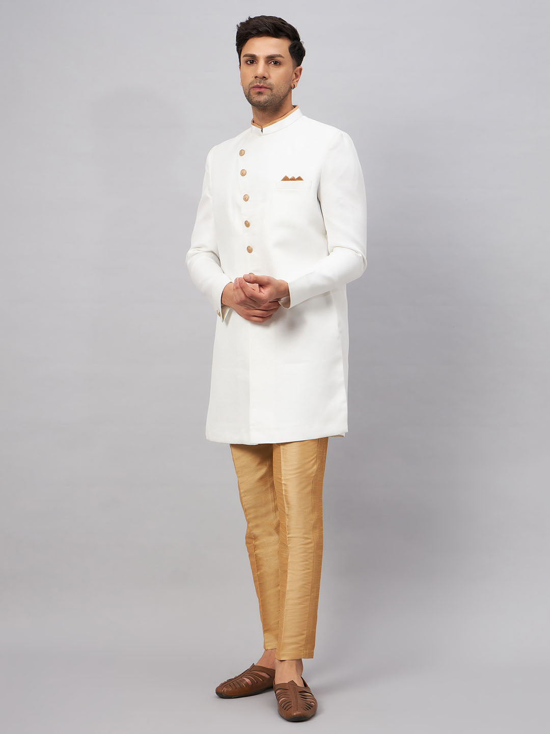 VM BY VASTRAMAY Men's White Indo Western Set