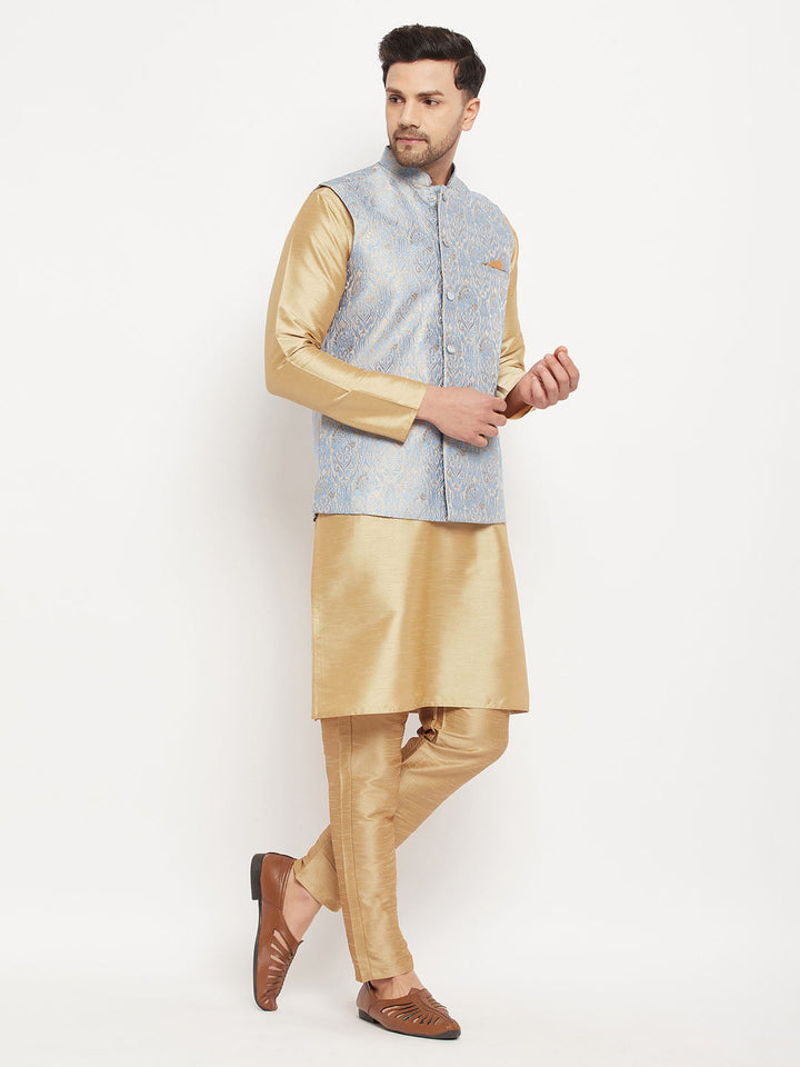 VM BY VASTRAMAY Men's Grey Jacquard Jacket With Kurta And Pant Set