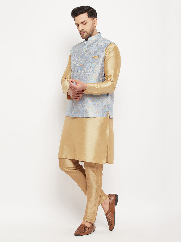 VM BY VASTRAMAY Men's Grey Jacquard Jacket With Kurta And Pant Set