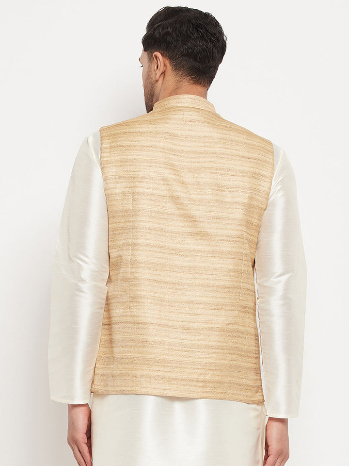 VM BY VASTRAMAY Men's Beige Silk Blend Nehru Jacket