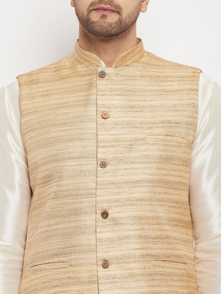 VM BY VASTRAMAY Men's Beige Silk Blend Nehru Jacket