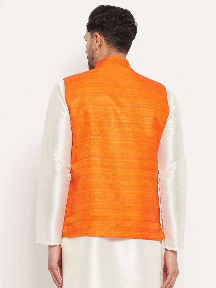 VM BY VASTRAMAY Men's Orange Silk Blend Nehru Jacket