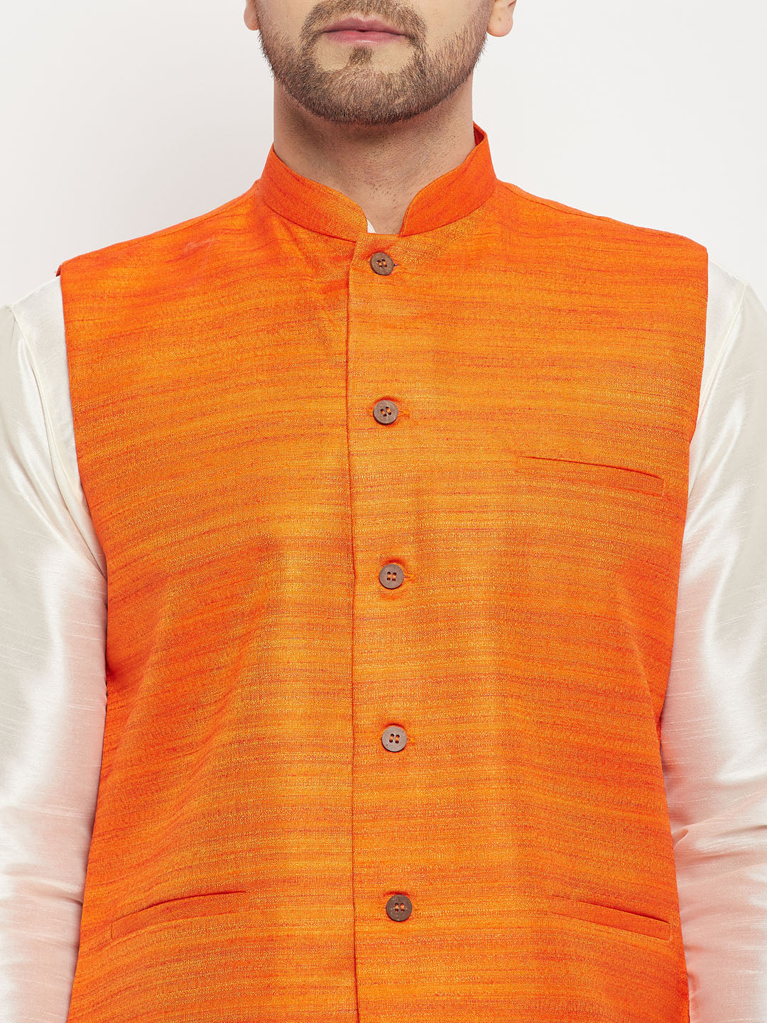 VM BY VASTRAMAY Men's Orange Silk Blend Nehru Jacket