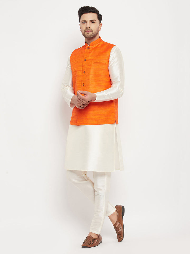 VM BY VASTRAMAY Men's Orange Silk Blend Nehru Jacket