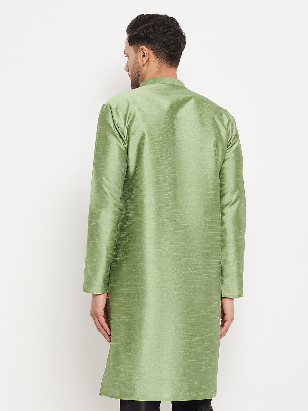 VM BY VASTRAMAY Men's Light Green Cotton Silk Blend Kurta