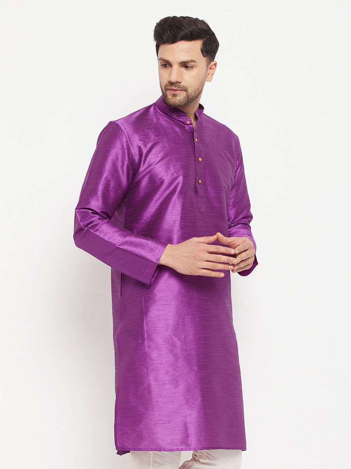 VM BY VASTRAMAY Men's Purple Cotton Silk Blend Kurta